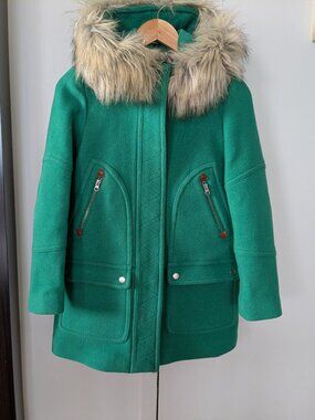 J.Crew Chateau Parka Stadium Cloth Wool Removable Hood Emerald Green Heather 0P